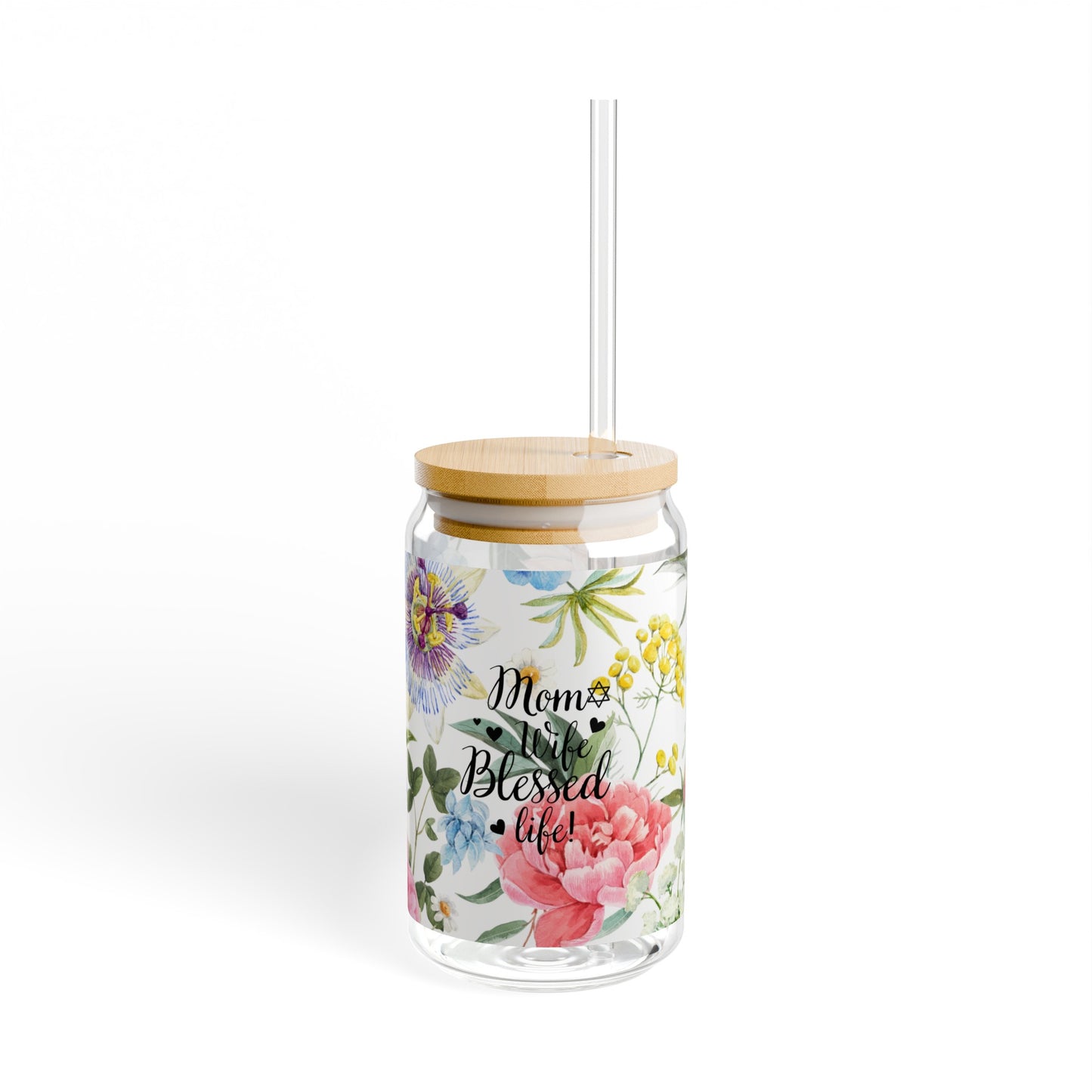 Mom Wife Blessed Life Sipper Glass, 16oz