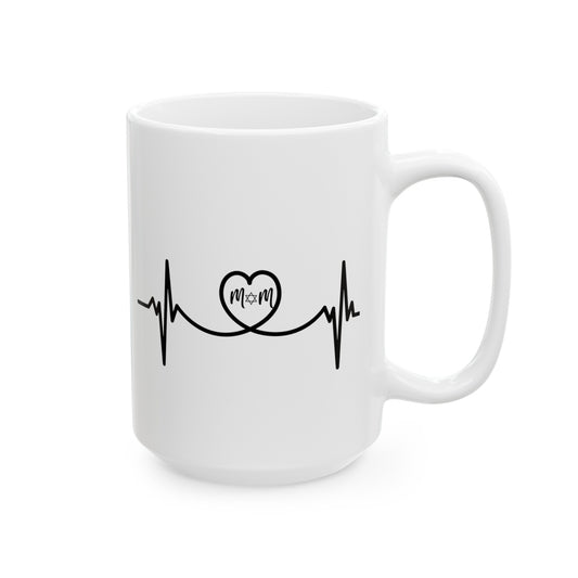 Jewish Mom Heart Heartbeat Ceramic Mug, (11oz, 15oz)