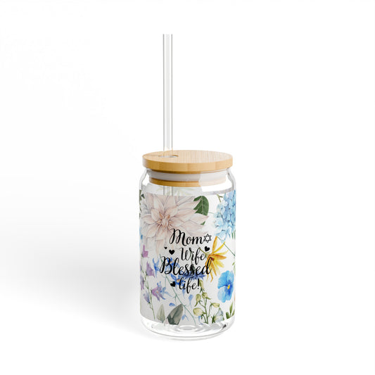 Mom Wife Blessed Life Sipper Glass, 16oz