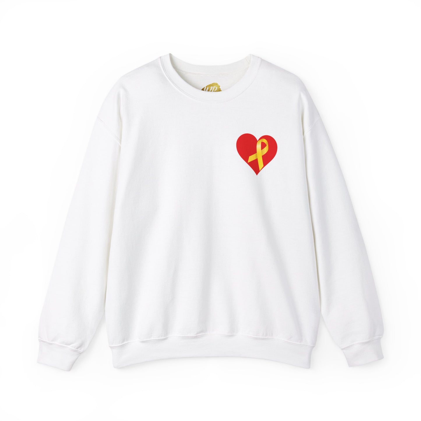 Adult Unisex Crewneck Sweatshirt Red Heart with Yellow Ribbon