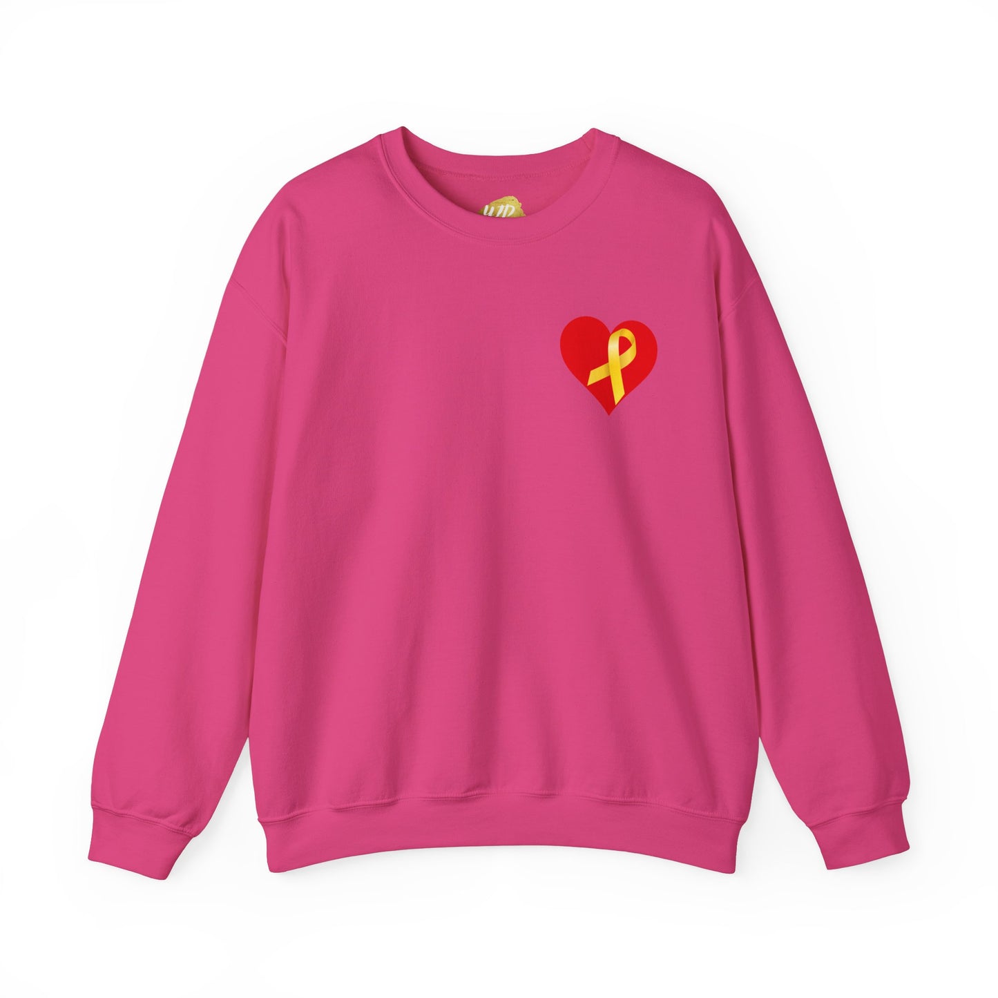 Adult Unisex Crewneck Sweatshirt Red Heart with Yellow Ribbon