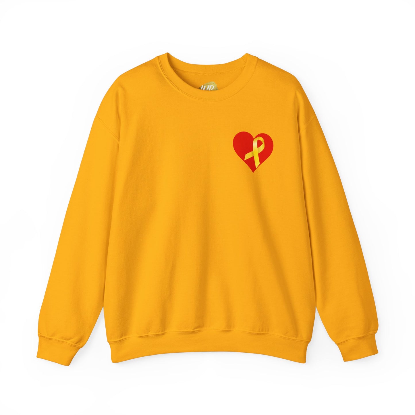 Adult Unisex Crewneck Sweatshirt Red Heart with Yellow Ribbon