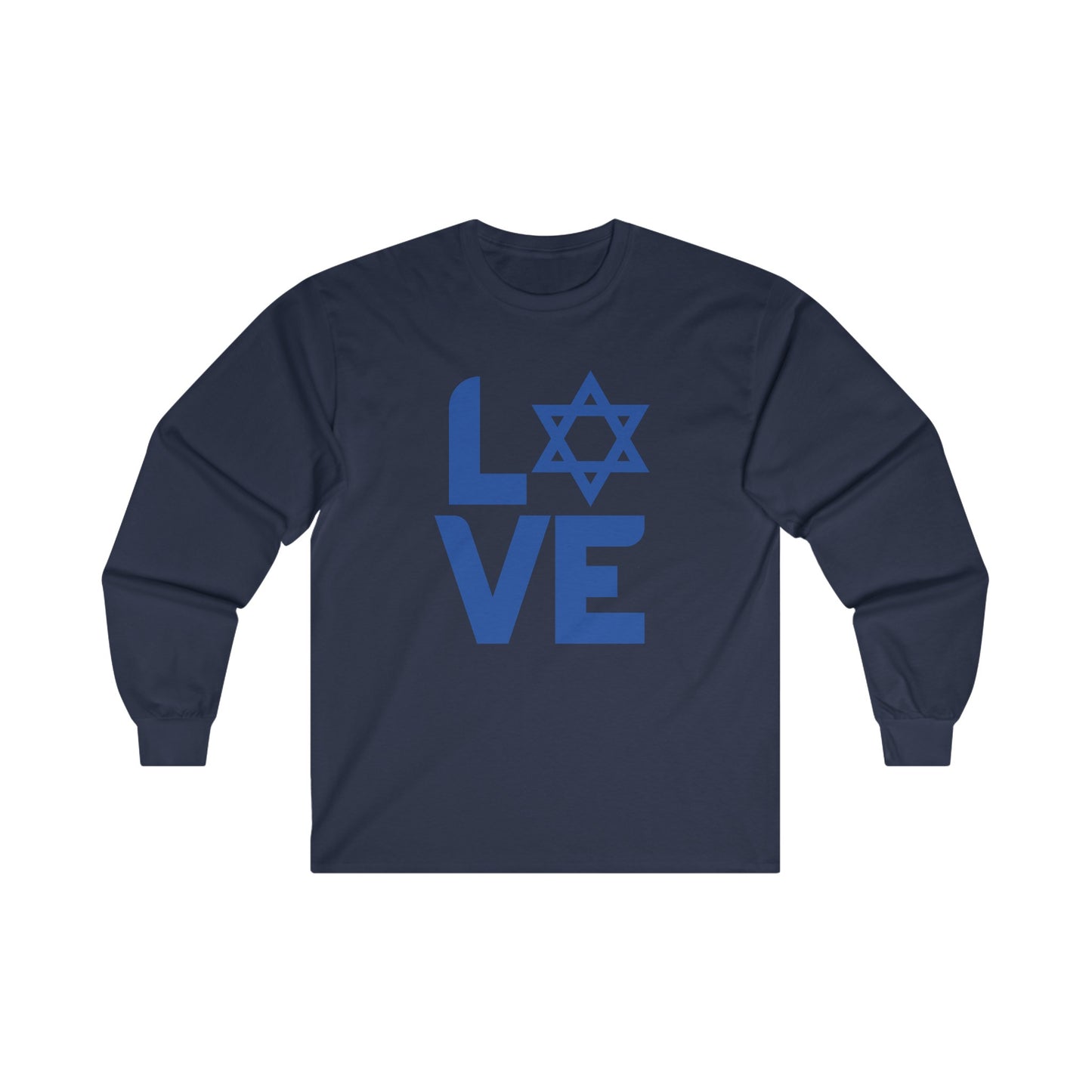 Adult Love with Magen David Long Sleeve Cotton Tee