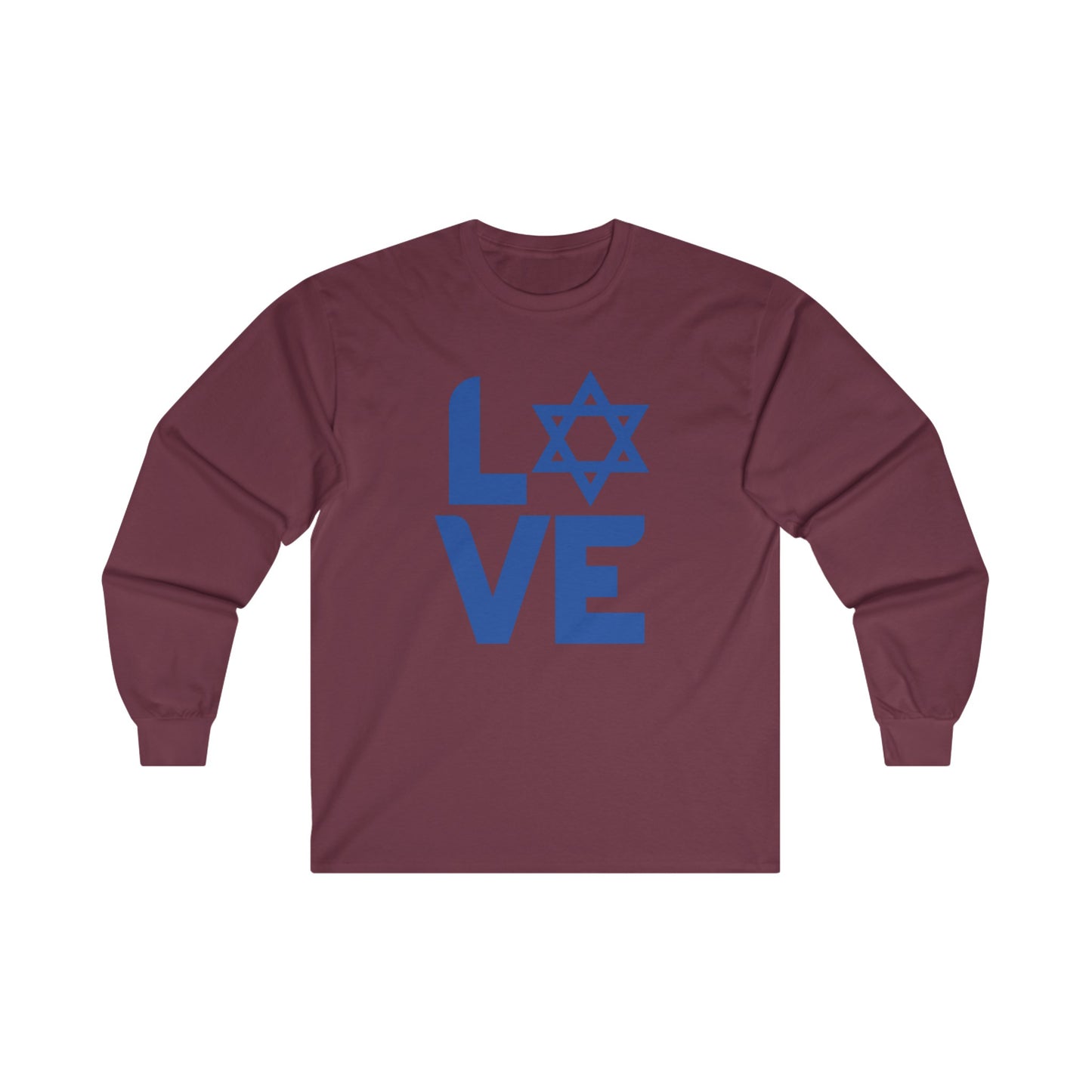 Adult Love with Magen David Long Sleeve Cotton Tee