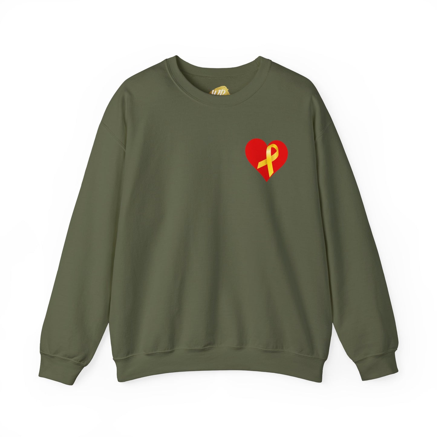 Adult Unisex Crewneck Sweatshirt Red Heart with Yellow Ribbon