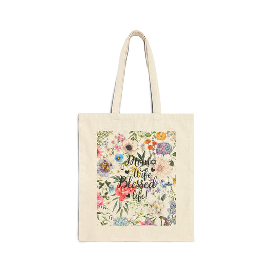 Mom Wife Blessed Life Cotton Canvas Tote Bag