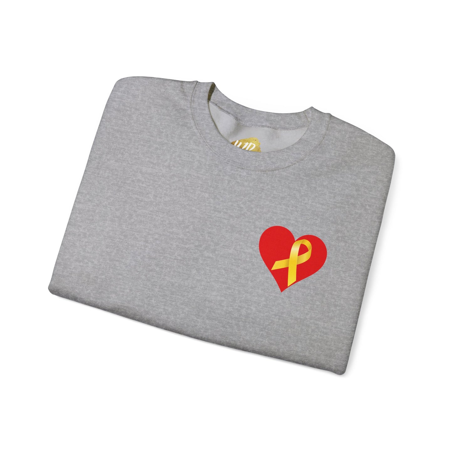 Adult Unisex Crewneck Sweatshirt Red Heart with Yellow Ribbon