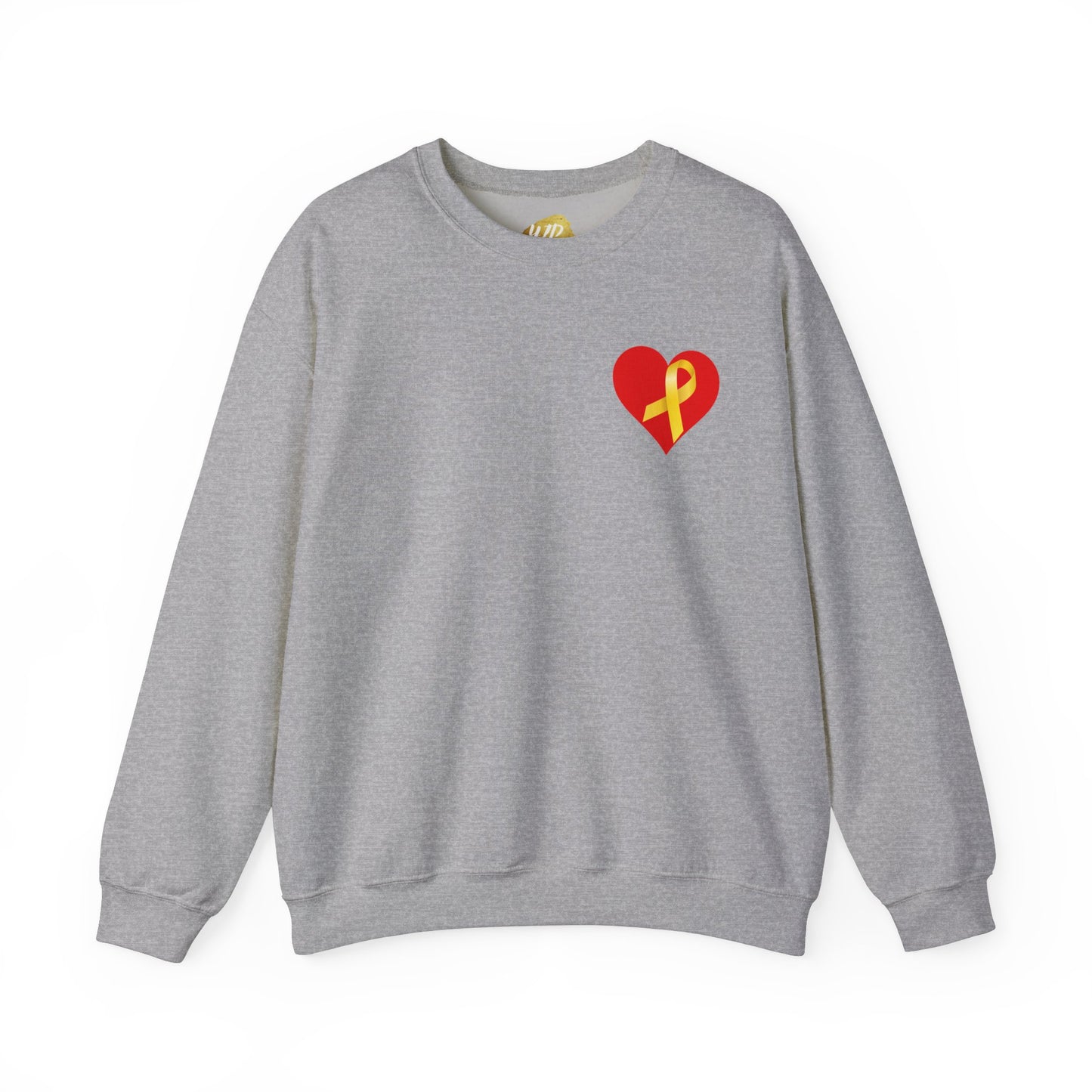 Adult Unisex Crewneck Sweatshirt Red Heart with Yellow Ribbon